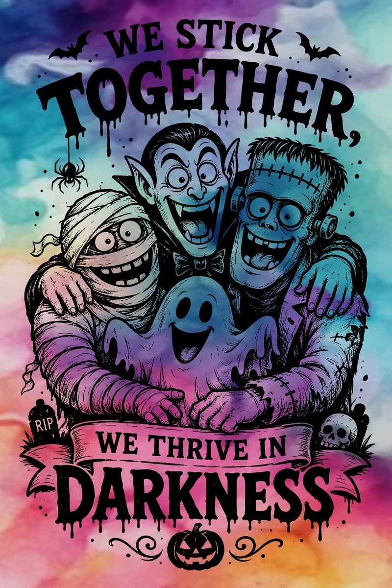 The same page traced in black ink: We stick together, we thrive in darkness
